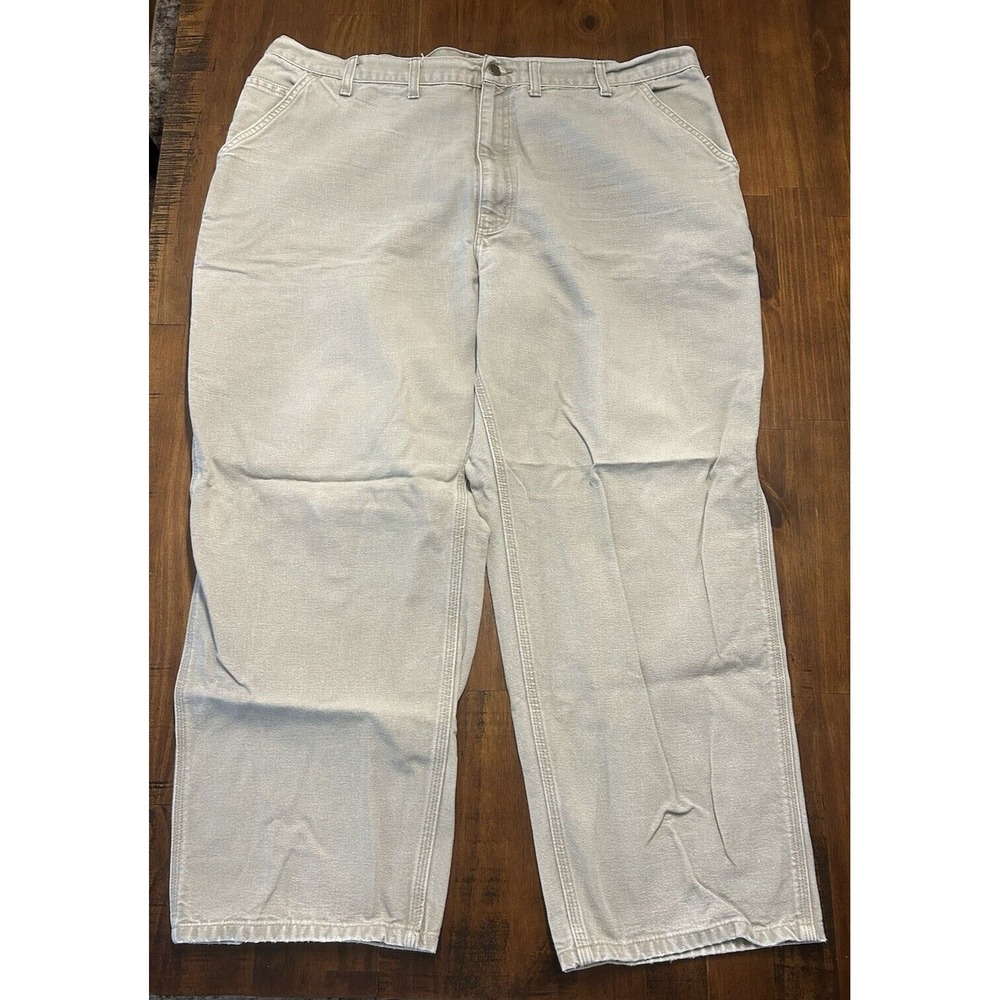Carhartt Carpenter Pants Mens 40x28* Beige‎ Canvas Dungaree Fit Workwear *SHORT